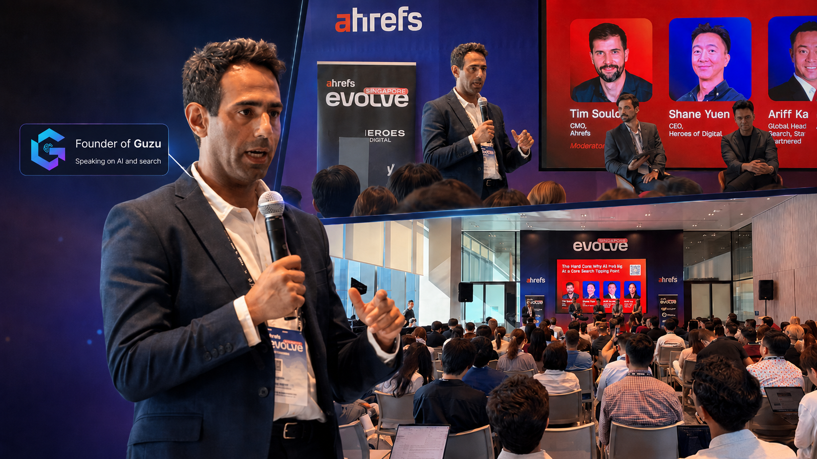 Arash Nouzari, founder of Guzu, addressing the audience at Ahrefs Evolve Singapore